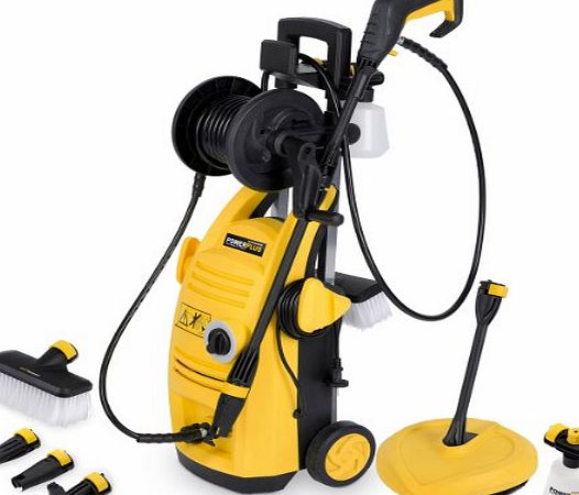 The New 1900 Watt 135bar POWERPLUS 9030 Power Washer from WOLF - includes Quick Release Accessories: Vario, Turbo, Right Angled Lances plus Car Brush & Patio Cleaner - Complete with 3 YEAR WARRANT