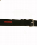 Prada Black Leather & Material Silver Buckle Belt