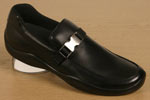 Prada Mens Black Leather Slip On Shoes With Nylon Strap