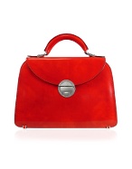 Ladies`Cherry Red Classic Leather Flap Handbag