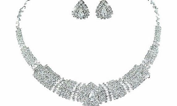Vintage Exquisite Sparkling Choker Collarette Extravagent Bridal Wedding Crystal Necklace Earrings Jewellery Set with PreciousBags Dust Bag