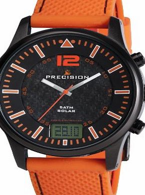 Precision Mens Quartz Watch with Black Dial Analogue - Digital Display and Orange Silicone Strap PREW1111