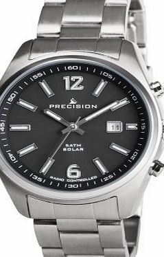 Precision Mens Quartz Watch with Black Dial Analogue Display and Silver Stainless Steel Bracelet PREW1104