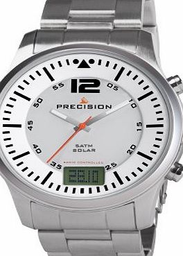 Precision Mens Radio Controlled Watch with White Dial Analogue - Digital Display and Silver Stainless Steel Bracelet PREW1115