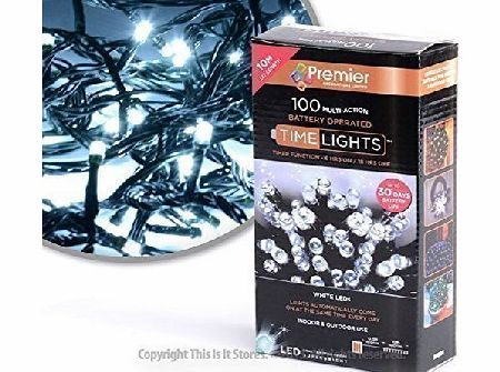 14. 100 Bright White LED Multi Action Christmas Lights, Battery Operated, Timer - Indoor and Outdoor
