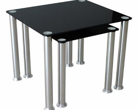 LT02 Glass and Side Tables for Laptops - Black Glass/Silver Legs (Set of 2)