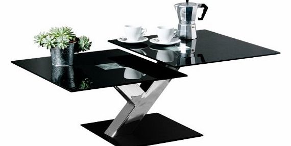 2 Section Coffee Table with Black Glass Table Top and Chrome Legs - 40 x 100 x 60 cm