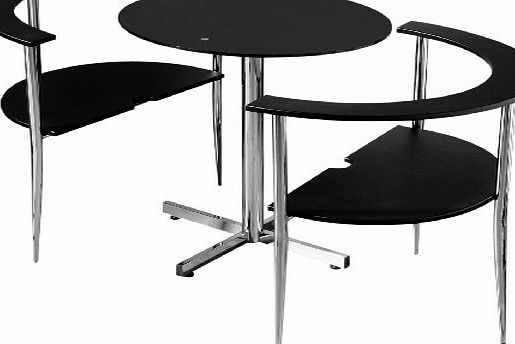 Premier Housewares Love Dining Table and Chair Set - Round Shaped with Black Tempered Glass Top and Chrome Legs - 75 x 80 x 94 cm - 3-Piece