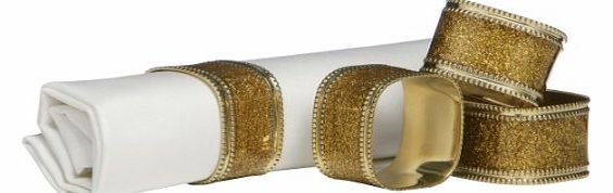 Premier Housewares Square Glitter Napkin Rings - Set of 4 - Gold