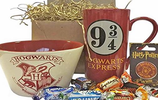 Premier Life Store Harry Potter Hogwarts Gift Set with Breakfast Bowl, Mug, Pin Badge and Celebrations Chocolates