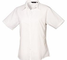 Short Sleeve Poplin Blouse / Plain Work Shirt (24) (White)