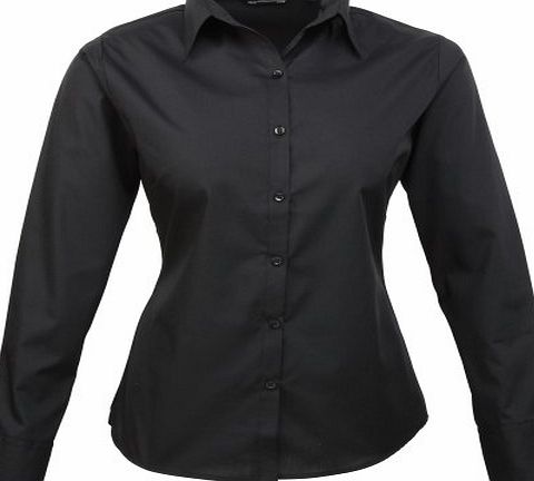 Premier Womens/Ladies Poplin Long Sleeve Blouse / Plain Work Shirt (10) (Black)