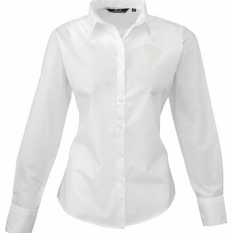 Womens/Ladies Poplin Long Sleeve Blouse / Plain Work Shirt (10) (White)