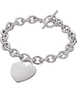 Premium Silver Sterling Silver Heart Tag T-Bar Bracelet