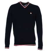 Navy and Red V-Neck Sweater