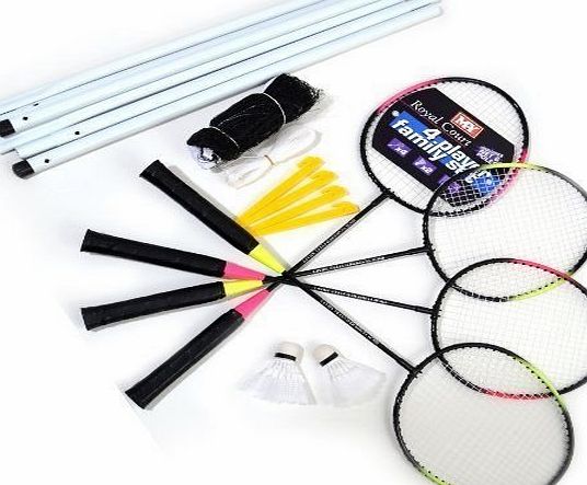 pricep Professional 4 Player Badminton Set Racket Shuttlecock Poles Net Bag Game Fun BN