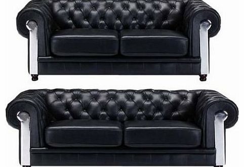 Chesterfield Black 2+3 Leather Sofas