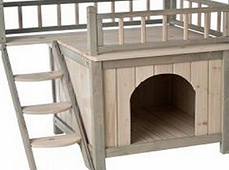 This Indoor Wooden Dog / Cat House Den Finished in a Grey and White Colour is a Fairytale Wood Kennel For Your Cat or Dog. With a Roof Terrace and Cosy Bedroom, its a Home For Discerning Cats and Dogs