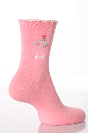 Pringle Ladies 2 Pair Pringle Katie Floral Handstitched Design Socks In 8 Colours Snow