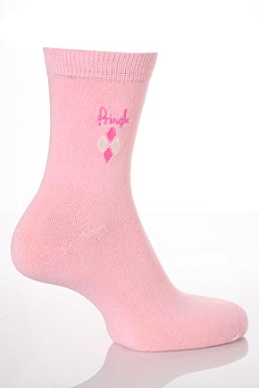 Ladies 2 Pair Pringle Rebecca Embroidered Argyle Socks In 6 Colours Pink