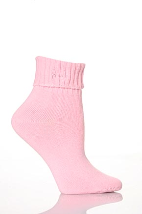 Ladies 2 Pair Pringle Tessa Plain Ankle Socks With Rib Cuff In 3 Colours Pink
