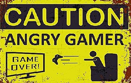 Print Crafted Caution: Angry Gamer - Vintage Effect Metal Sign / Door Plaque