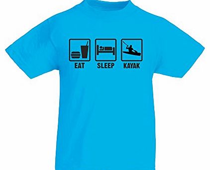 Print Wear Clothing Eat Sleep Kayak, Kids Printed T-Shirt - Azure/Black 12-13 Years