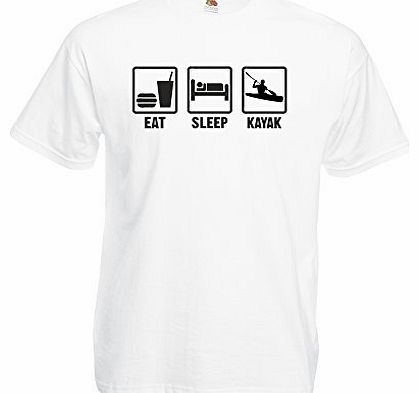 Print Wear Clothing Eat Sleep Kayak, Mens Printed T-Shirt - White/Black XL