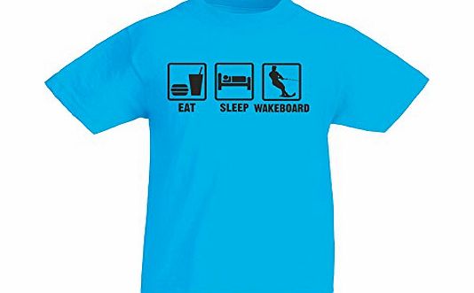 Print Wear Clothing Eat Sleep Wakeboard, Kids Printed T-Shirt - Azure/Black 5-6 Years