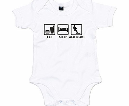 Print Wear Clothing Eat Sleep Wakeboard, Printed Baby Grow - White/Black 6-12 Months