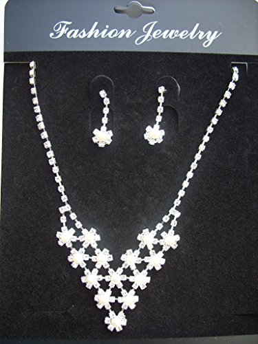 Pristina Jewellery Diamantee Crystal and Faux Pearl Necklace Pendant Earrings Set Costume Fashion Jewellery
