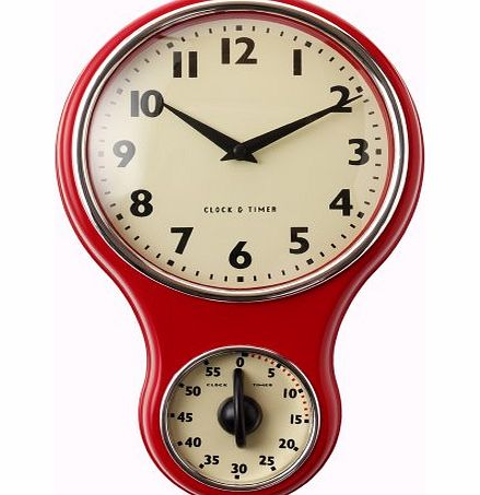 ProCook Retro Kitchen Clock amp; Timer Red
