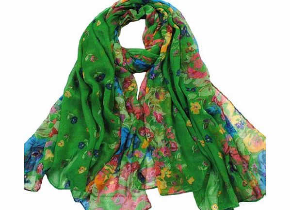 Lady Womens Colorful Floral Long Scarf Wraps Shawl Stole Soft Scarves (green)