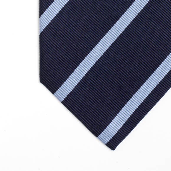 Prowse and Hargood Navy & Blue Hexham Stripe Woven Silk Tie