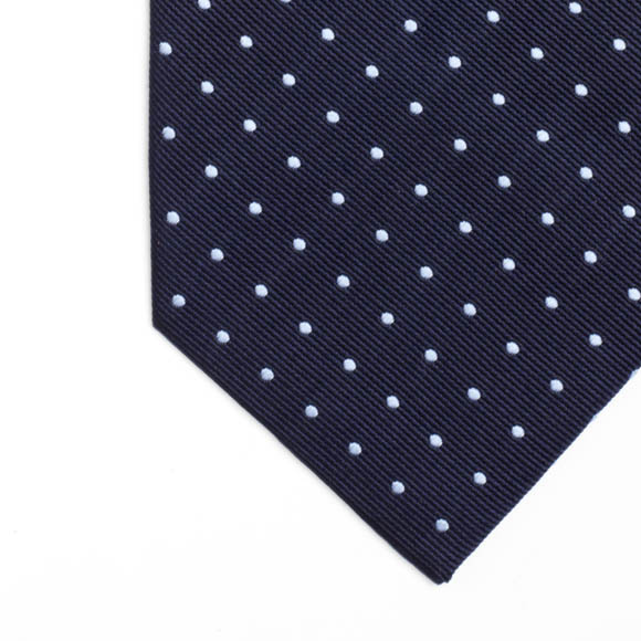 Prowse and Hargood Navy & Blue Kennford Spot Woven Silk Tie