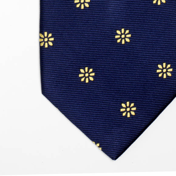 Prowse and Hargood Navy & Gold Jumbo Flower Woven Silk Tie