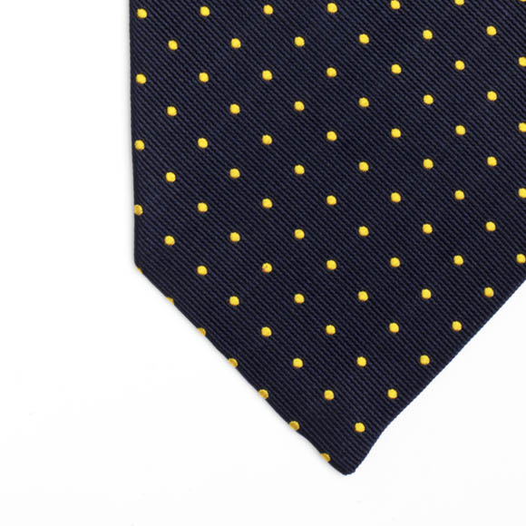 Prowse and Hargood Navy & Gold Kennford Spot Woven Silk Tie