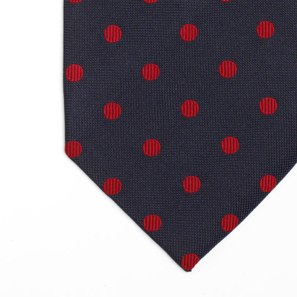 Prowse and Hargood Navy & Red Albury Dots Woven Silk Tie
