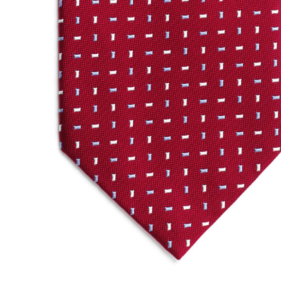 Prowse and Hargood Red Alford Dashes Woven Silk Tie
