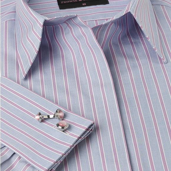 Prowse and Hargood Womens Blue & Lilac Stripe Fitted Shirt