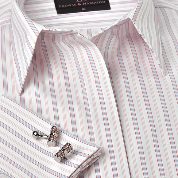 Prowse and Hargood Womens Blue & Pink Stripe Fitted Shirt