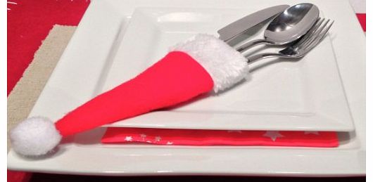 PTG HOME CHRISTMAS SANTA HAT CUTLERY HOLDERS / TABLE PLACE DECORATION SET OF 6