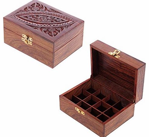Puckator Sheesham Wood Essential Oil Box - Design 1 (Holds 12 Bottles)