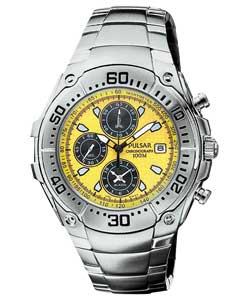 Gents Yellow Dial Chronograph Bracelet Watch