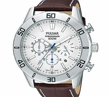 Pulsar Mens Chronograph Brown Leather Strap Watch