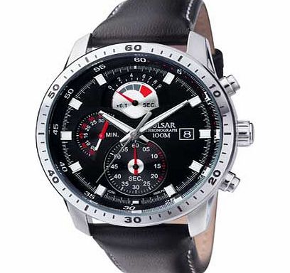 Pulsar Mens WRC Black Leather Chronograph Watch