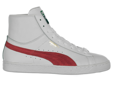 Basket Classic Mid White/Red Leather Trainers