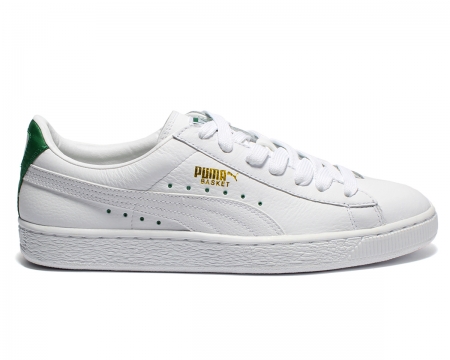 Basket Classic White/Green Leather Trainers
