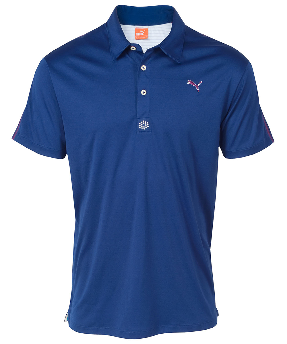 Puma Golf Stripe Yoke Tech Polo Shirt Blue Depths