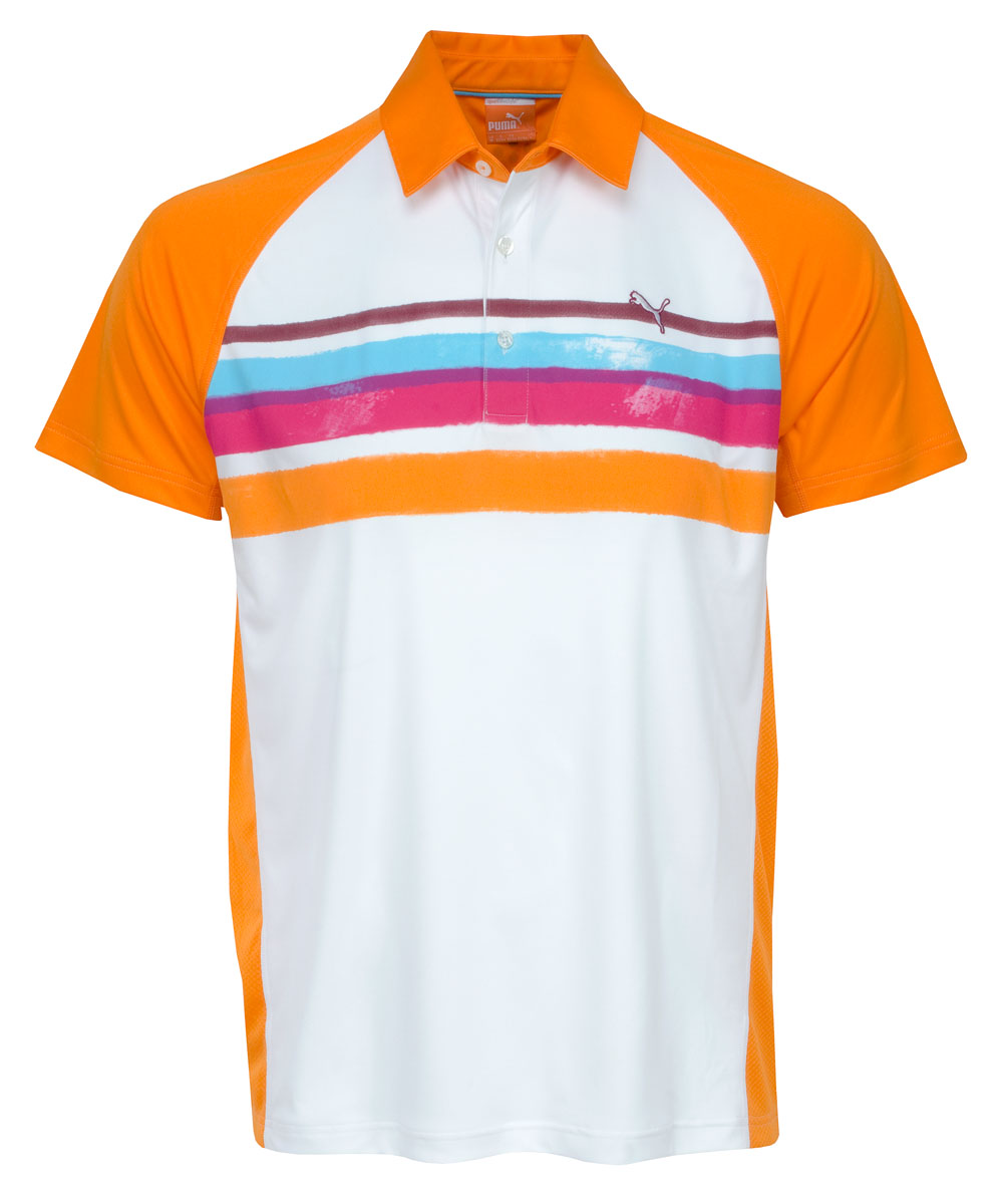 Puma Golf Watercolor Stripe Polo Vibrant Orange